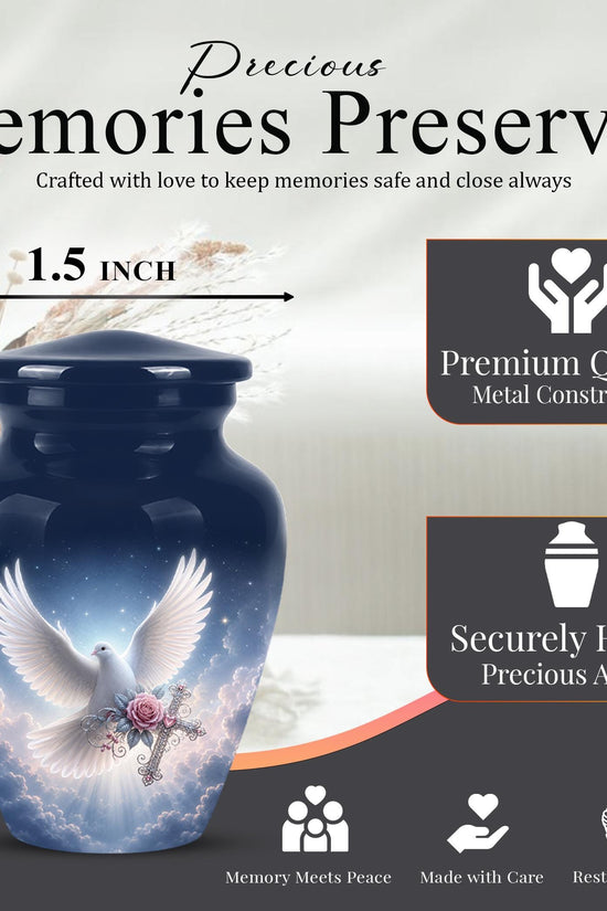 Personalized Dove Cremation Urn for Ashes, White Dove Memorial Urn, Pink Rose Religious Tribute Urn - Heavenly Peace Memorial