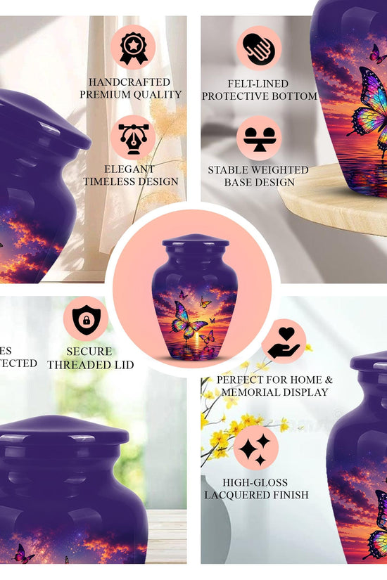 Personalized Butterfly Cremation Urn - Sunset Memorial Keepsake, Metal Ashes Urn