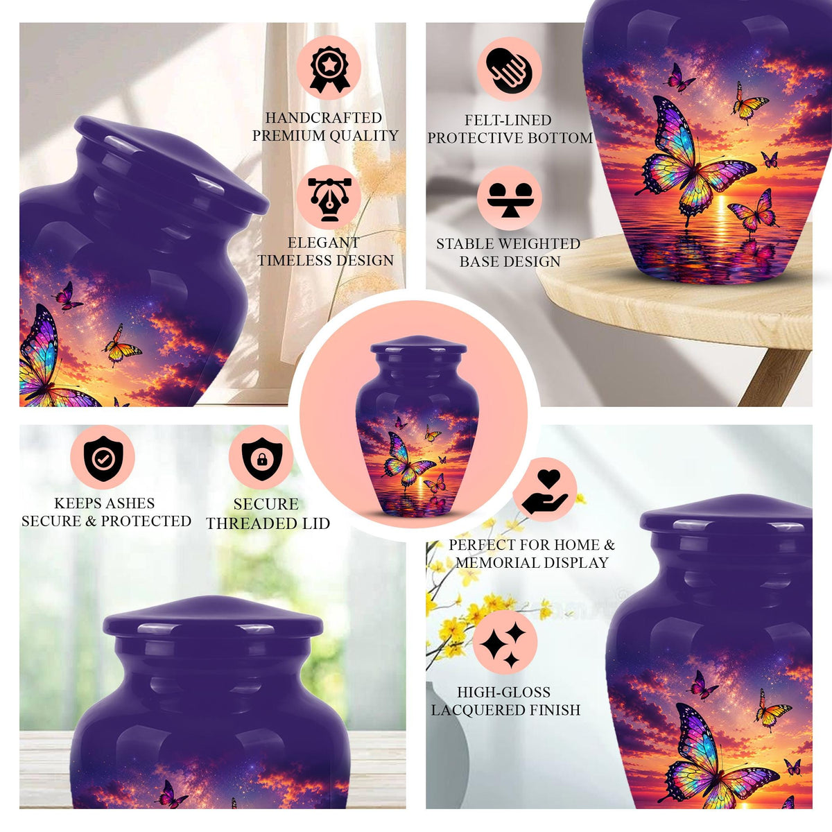 Personalized Butterfly Cremation Urn - Sunset Memorial Keepsake, Metal Ashes Urn