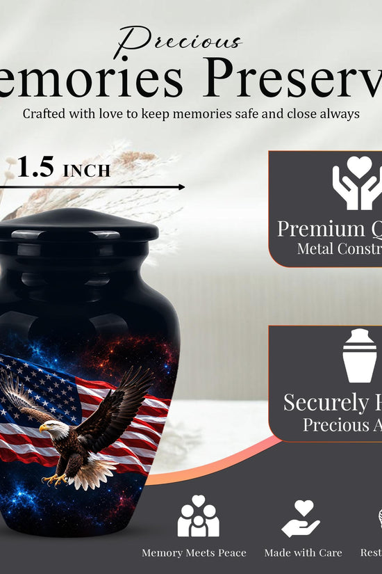 American Flag Eagle Cremation Urn for Ashes - Patriotic Bald Eagle Memorial Urn