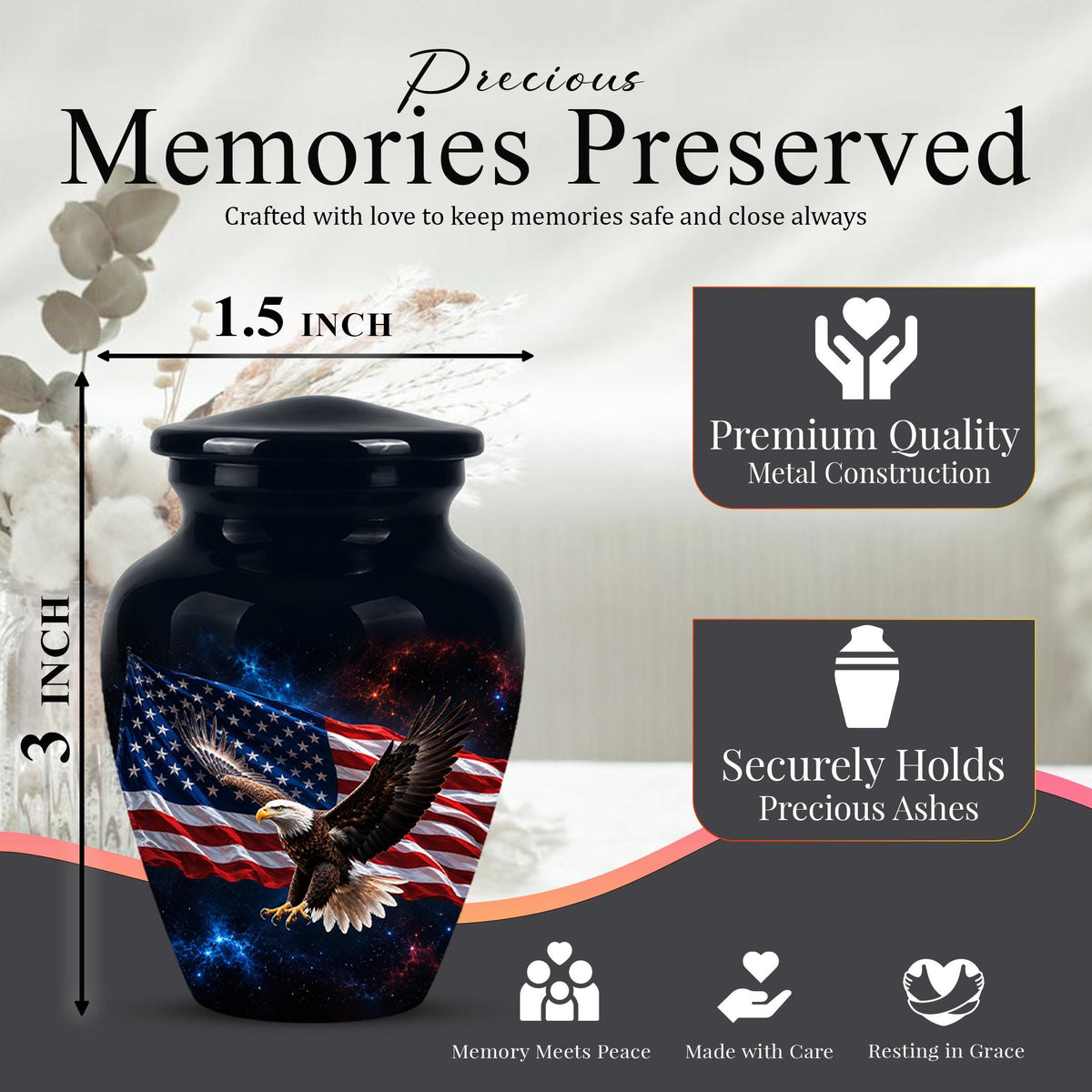 American Flag Eagle Cremation Urn for Ashes - Patriotic Bald Eagle Memorial Urn