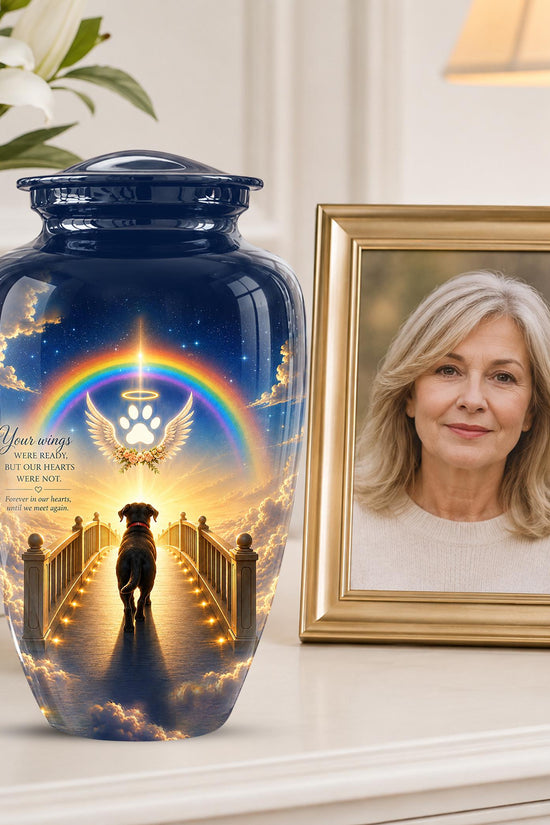 Personalized Dog Cremation Urn for Ashes, Rainbow Bridge Dog Memorial Urn, Angel Pet Tribute Urn - Beloved Dog Remembrance (200 Cubic)