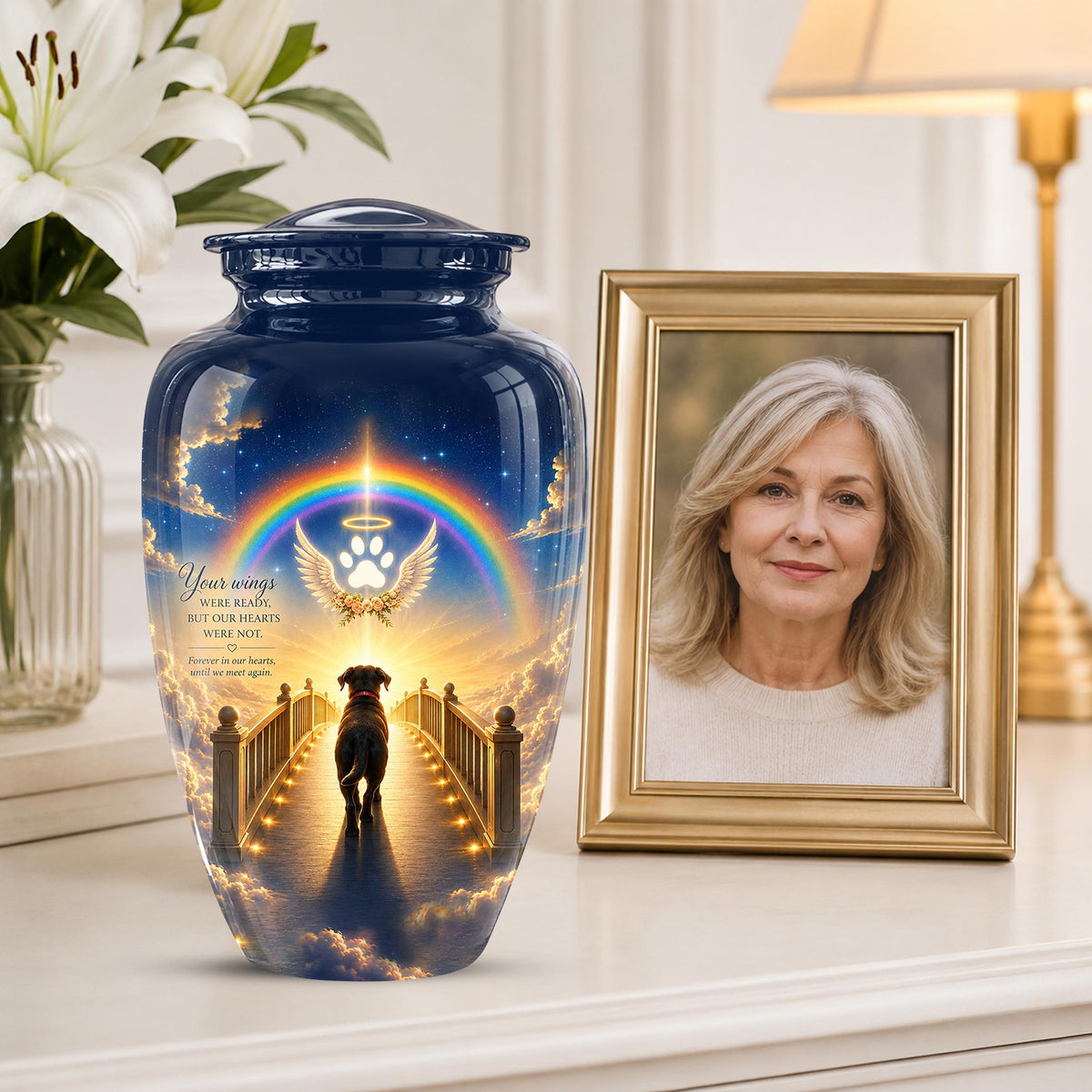 Personalized Dog Cremation Urn for Ashes, Rainbow Bridge Dog Memorial Urn, Angel Pet Tribute Urn - Beloved Dog Remembrance (200 Cubic)