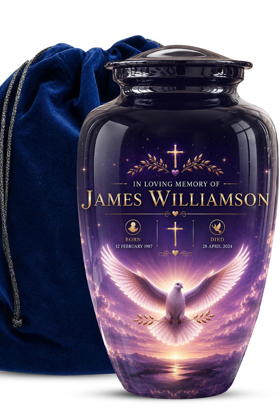 Personalized Purple Dove Cremation Urn - Peaceful Memorial Tribute (Adult)