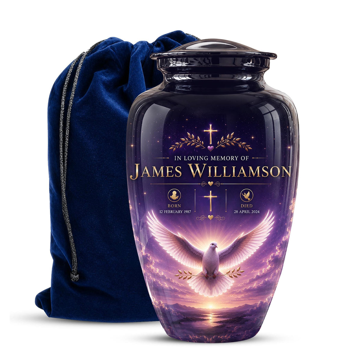 Personalized Purple Dove Cremation Urn - Peaceful Memorial Tribute (Adult)
