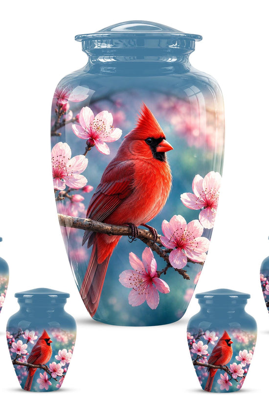 Personalized Cardinal Cherry Blossom Cremation Urn, Memorial Keepsake Urn