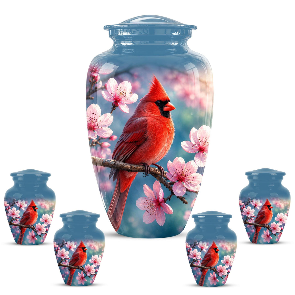 Personalized Cardinal Cherry Blossom Cremation Urn, Memorial Keepsake Urn
