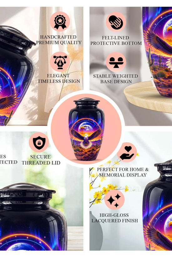 Bald Eagle Cremation Urn for Ashes - Colorful Desert Sunset Memorial Urn