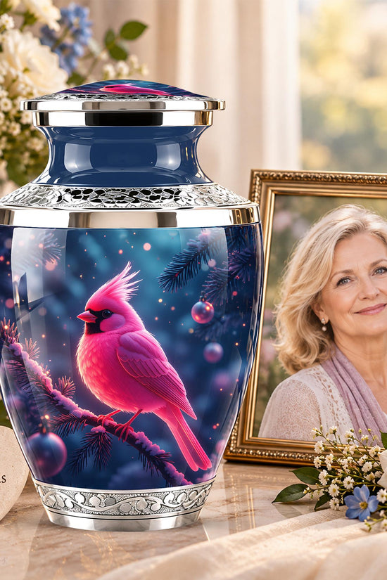 Personalized Cardinal Cremation Urn, Winter Bird Memorial Ashes Urn, Christmas Remembrance Tribute