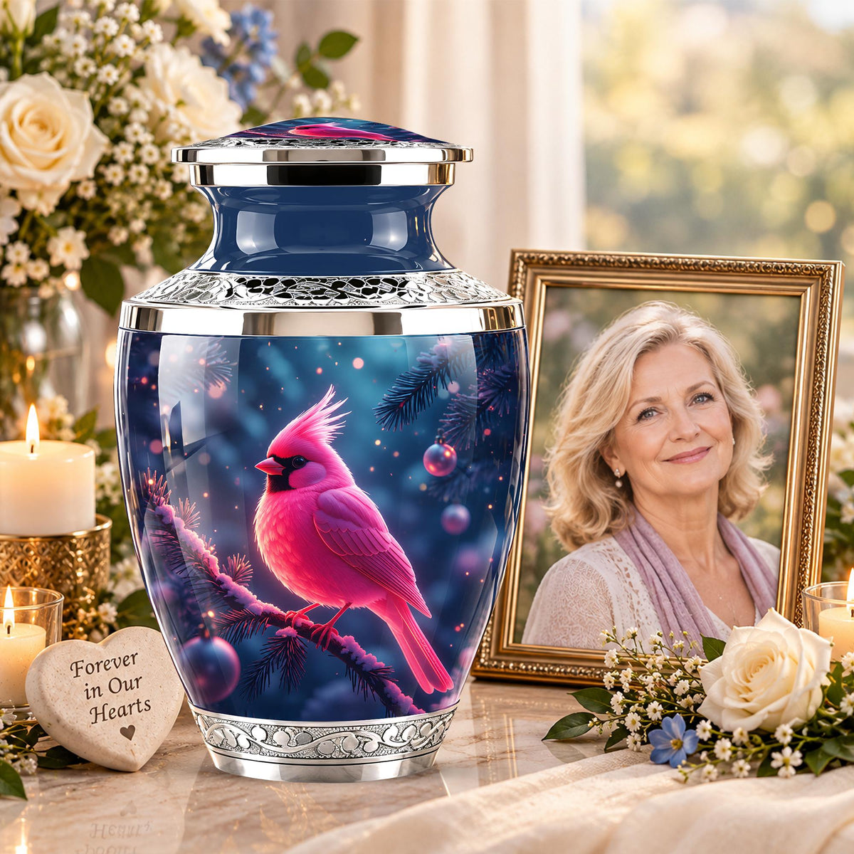 Personalized Cardinal Cremation Urn, Winter Bird Memorial Ashes Urn, Christmas Remembrance Tribute