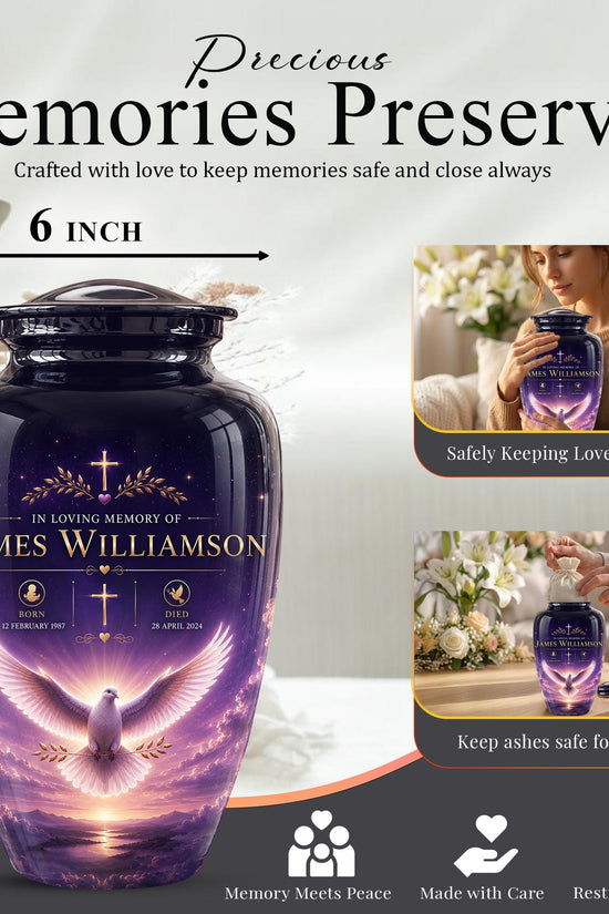 Personalized Purple Dove Cremation Urn - Peaceful Memorial Tribute (Adult)