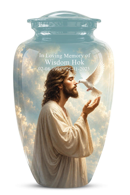 Personalized Christian Cremation Urn - Jesus Dove Memorial Keepsake