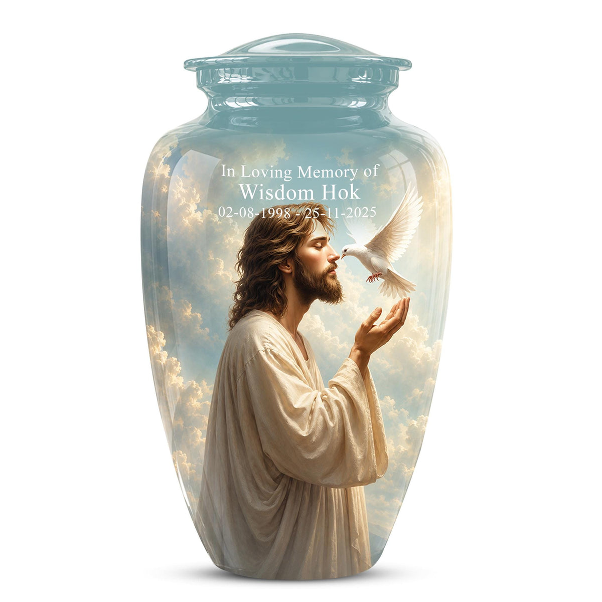 Personalized Christian Cremation Urn - Jesus Dove Memorial Keepsake