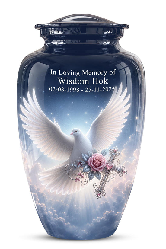Personalized Dove Cremation Urn for Ashes, White Dove Memorial Urn, Pink Rose Religious Tribute Urn - Heavenly Peace Memorial