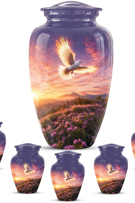 Personalized White Dove Cremation Urn for Ashes - Sunset Dove Memorial Urn, Pink Floral Heavenly