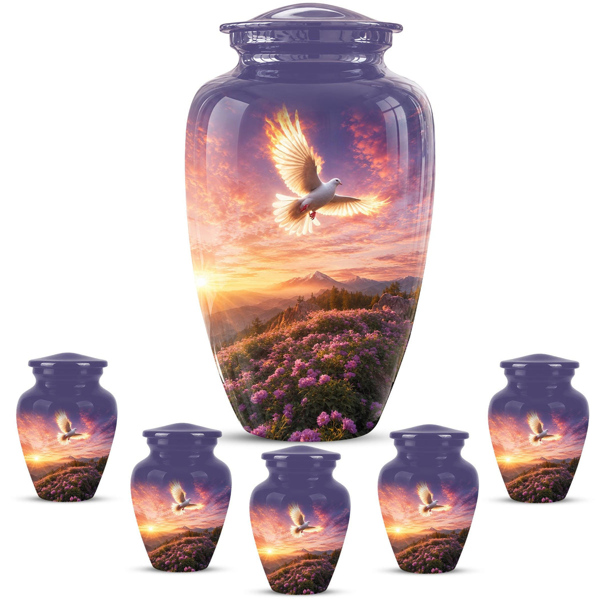 Personalized White Dove Cremation Urn for Ashes - Sunset Dove Memorial Urn, Pink Floral Heavenly
