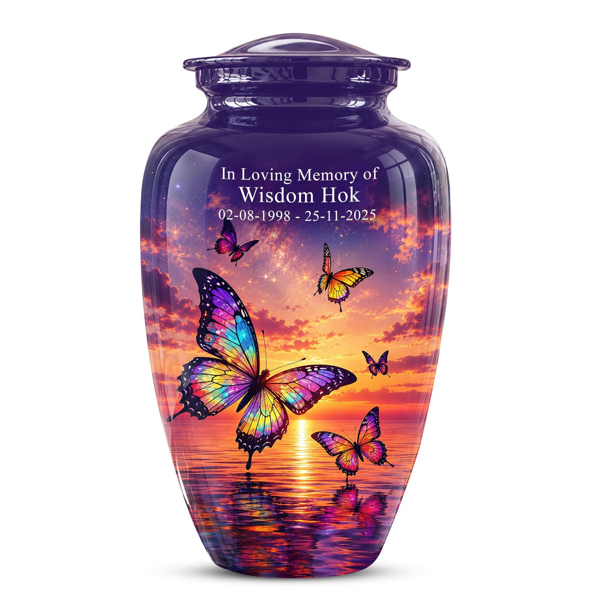 Personalized Butterfly Cremation Urn - Sunset Memorial Keepsake, Metal Ashes Urn
