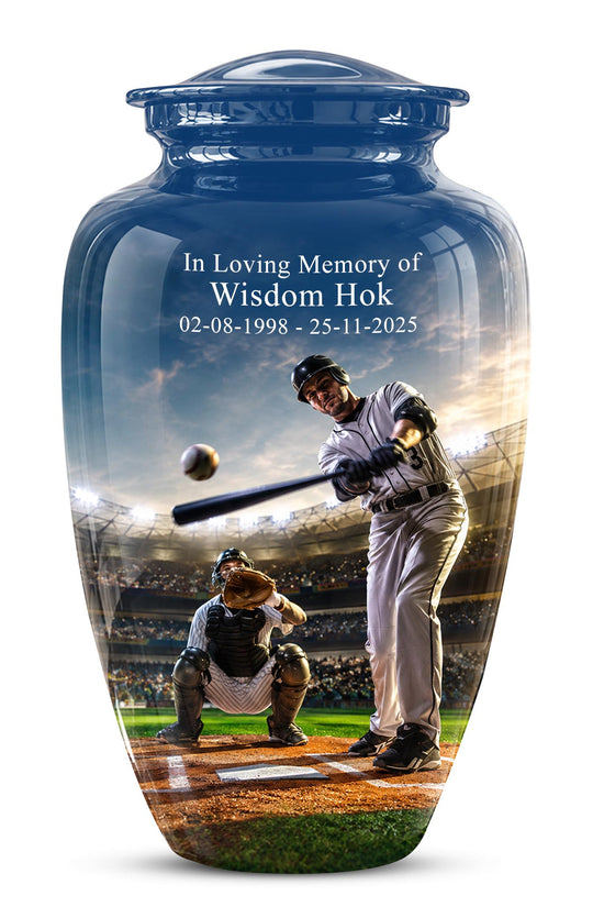 Baseball Cremation Urn for Ashes - Baseball Batter and Catcher Memorial Urn