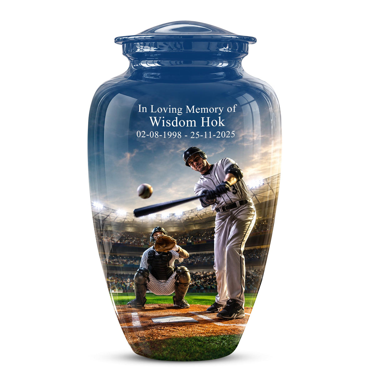 Baseball Cremation Urn for Ashes - Baseball Batter and Catcher Memorial Urn