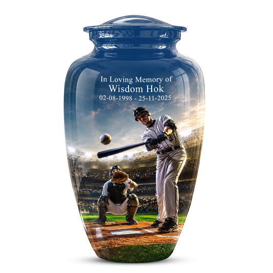 Baseball Cremation Urn for Ashes - Baseball Batter and Catcher Memorial Urn