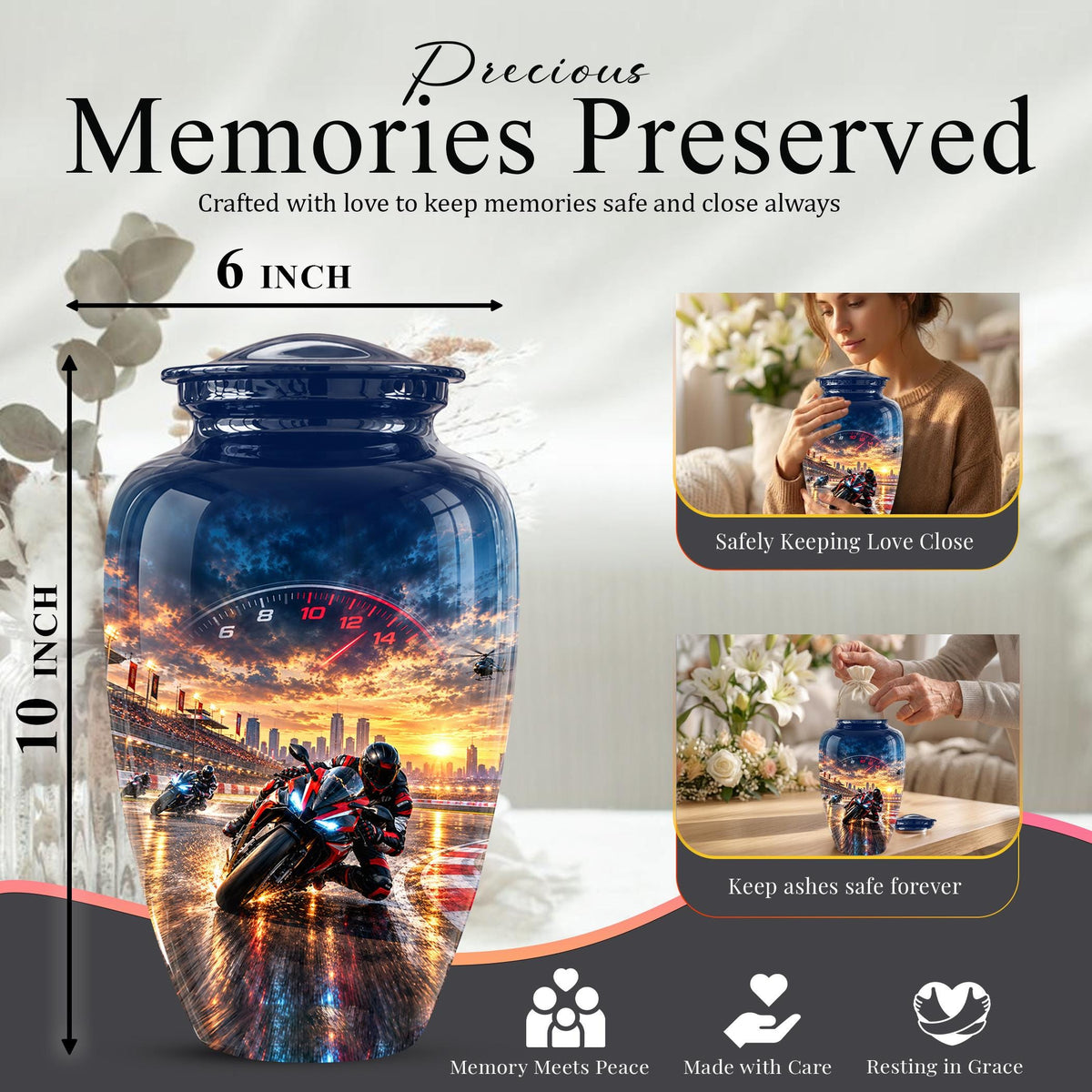 Personalized Motocross Cremation Urn, Custom Dirt Bike Memorial Ashes (200 Cubic)