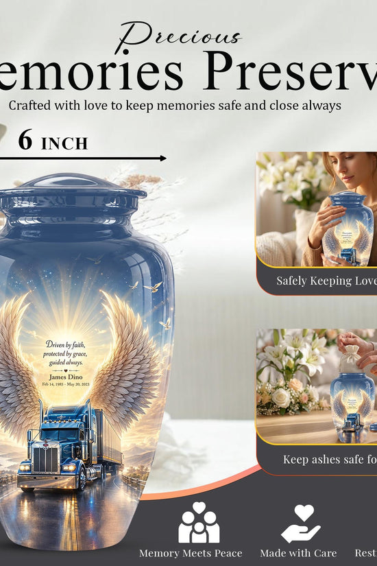 Personalized Truck Cremation Urn - Angel Wings Memorial Keepsake