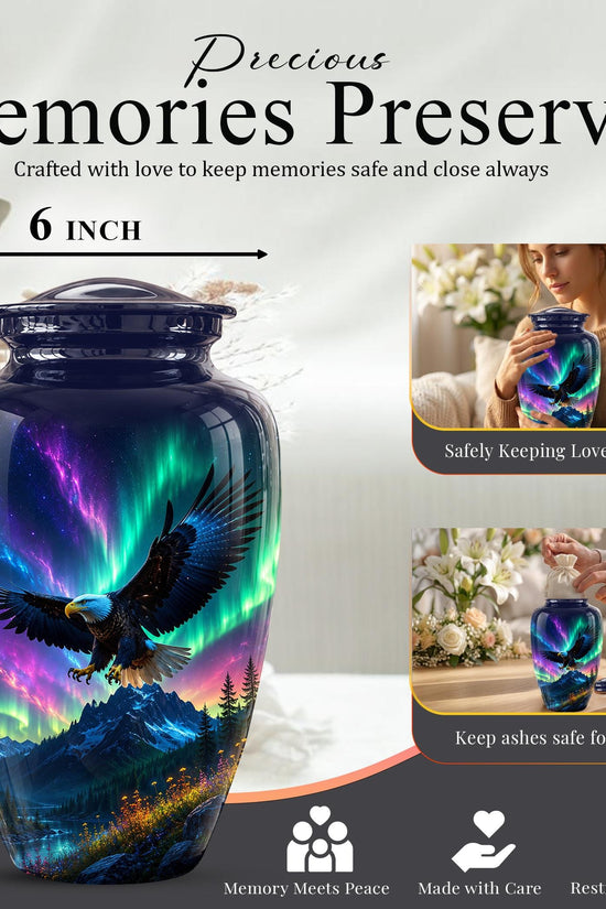 Eagle Cremation Urn for Ashes - Northern Lights Bald Eagle Memorial Urn