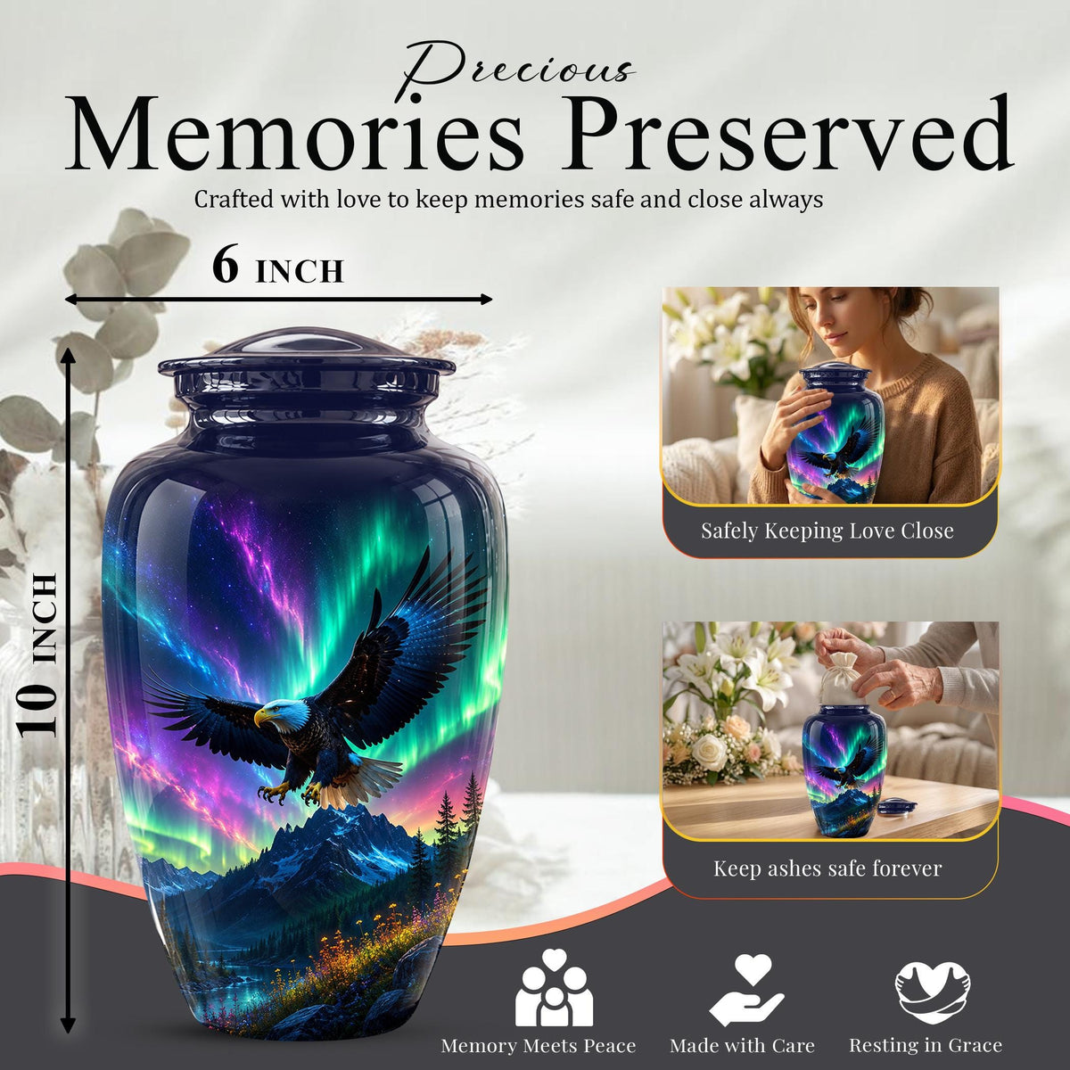 Eagle Cremation Urn for Ashes - Northern Lights Bald Eagle Memorial Urn