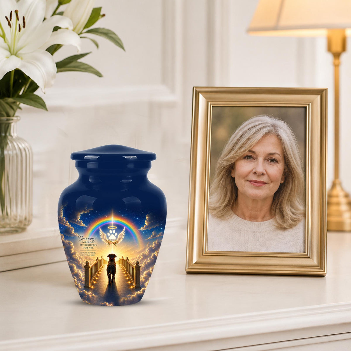 Personalized Dog Cremation Urn for Ashes, Rainbow Bridge Dog Memorial Urn, Angel Pet Tribute Urn - Beloved Dog Remembrance (200 Cubic)
