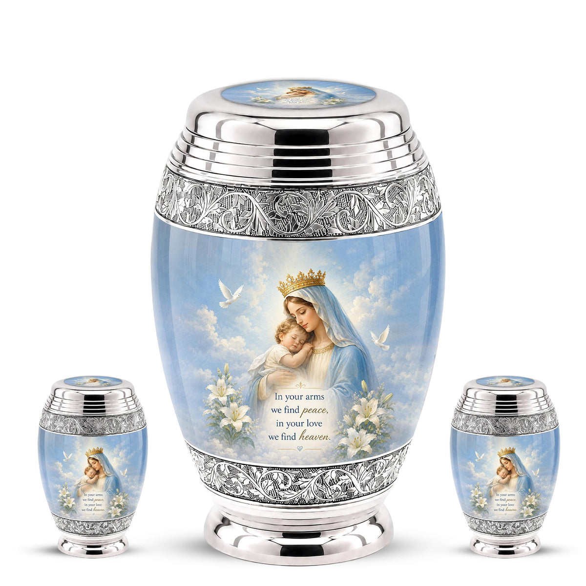 Personalized Virgin Mary Cremation Urn for Ashes - Mother and Child Catholic Memorial Urn, Mary and Jesus Religious Tribute