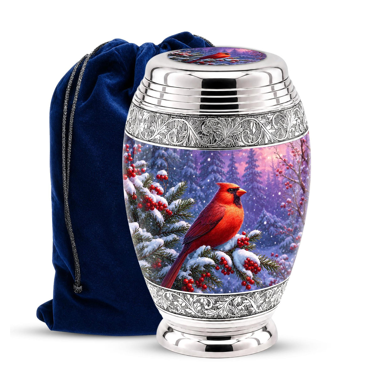 Personalized Cardinal Cremation Urn, Winter Forest Ashes Memorial (200 Cubic)