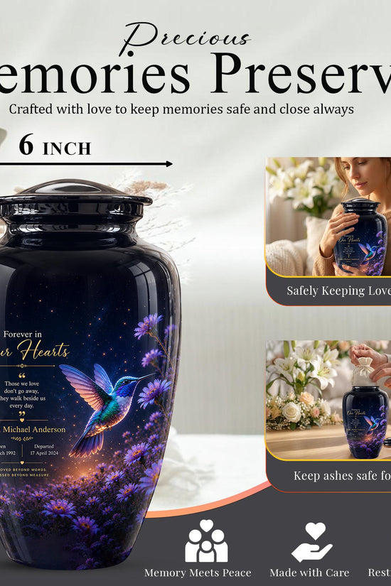 Personalized Hummingbird Cremation Urn - Floral Garden Memorial Keepsake (200 Cubic)