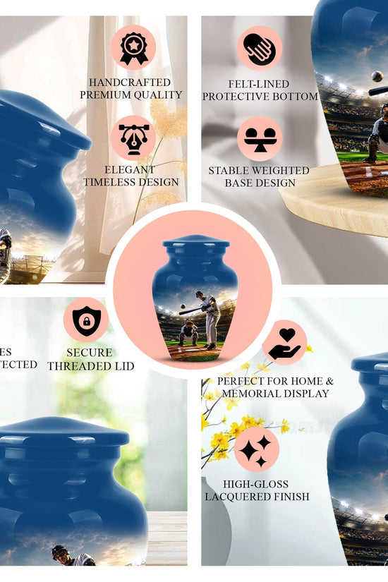 Baseball Cremation Urn for Ashes - Baseball Batter and Catcher Memorial Urn