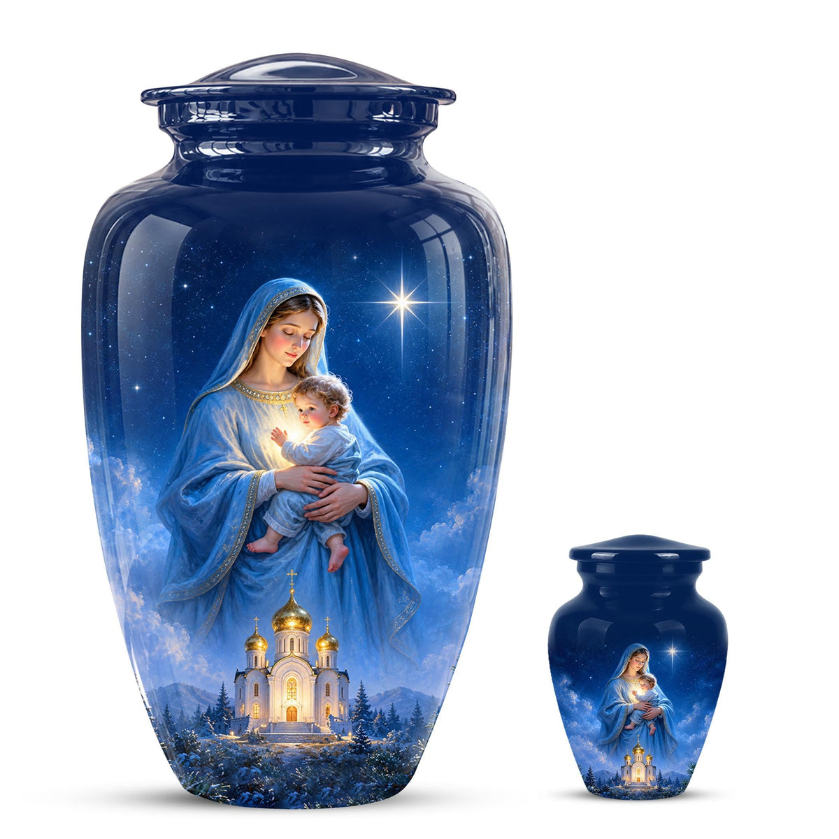 Personalized Mother Mary Cremation Urn, Catholic Memorial Keepsake (Custom Photo)