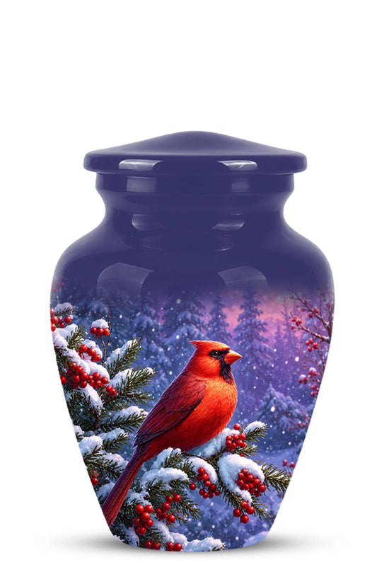 Cardinal Winter Memorial Urn, Red Bird Ashes Keepsake (200 Cubic)