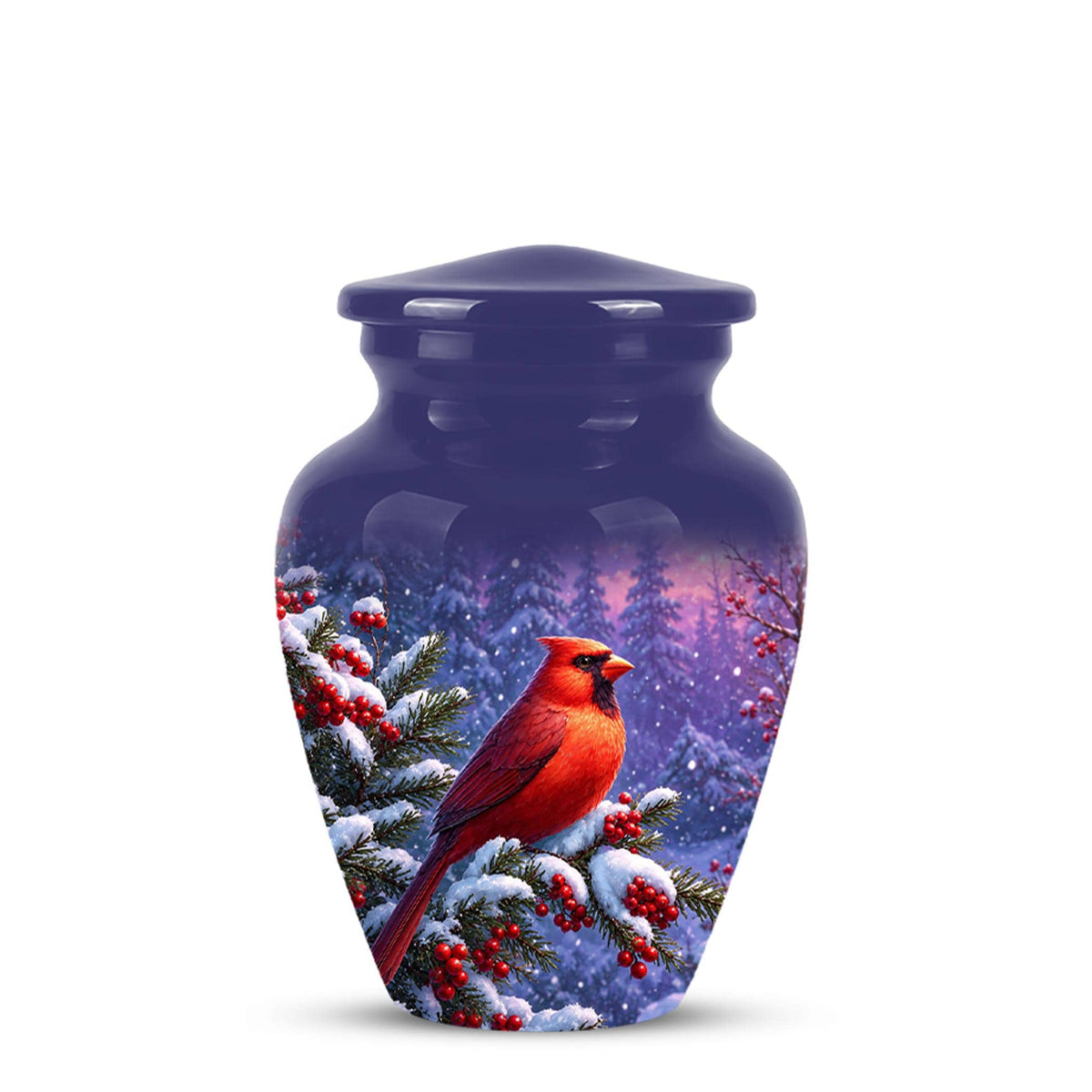 Cardinal Winter Memorial Urn, Red Bird Ashes Keepsake (200 Cubic)