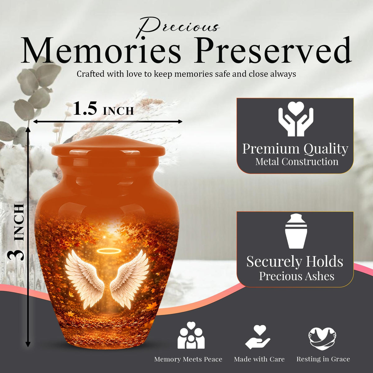 Personalized Angel Wings Cremation Urn - Autumn Heaven Keepsake Ashes Memorial