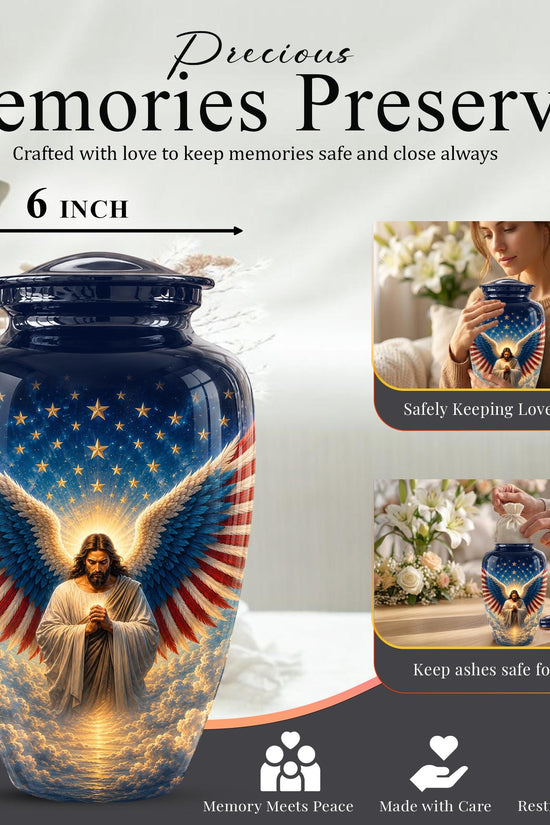 Personalized Christian Memorial Urn - Jesus Angel Wings Cremation Urn (200 Cubic)