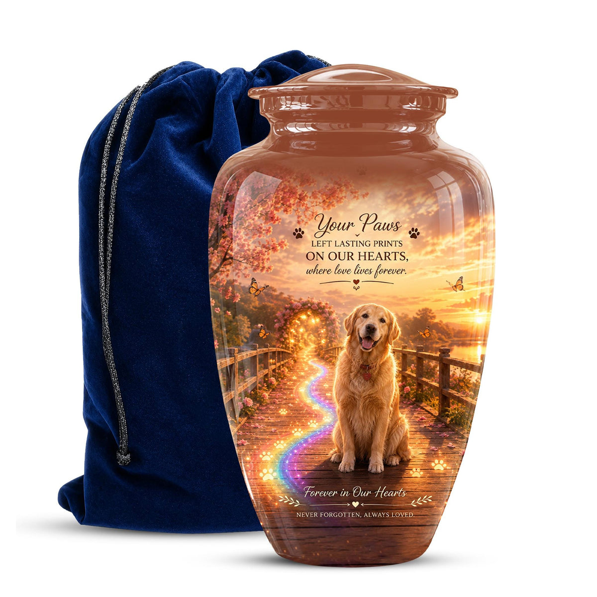 Personalized Dog Cremation Urn, Pet Memorial Urn - Keepsake Sunset Landscape Artwork