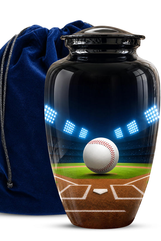 Baseball Cremation Urn for Ashes - Baseball Memorial Urn with Ball and Stadium Lights