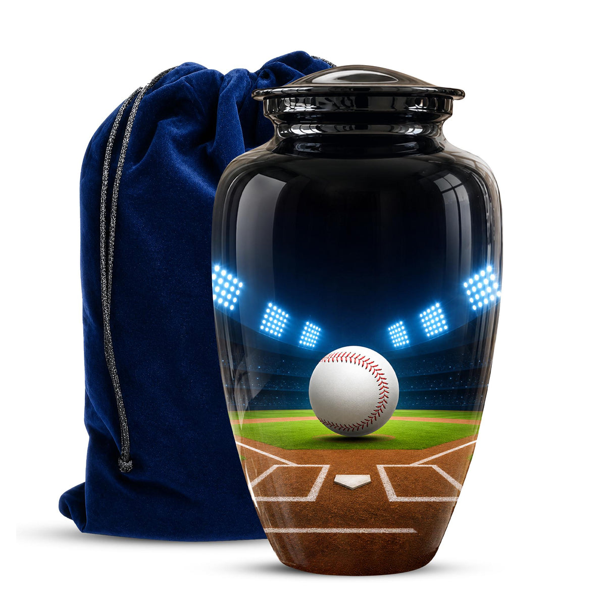 Baseball Cremation Urn for Ashes - Baseball Memorial Urn with Ball and Stadium Lights