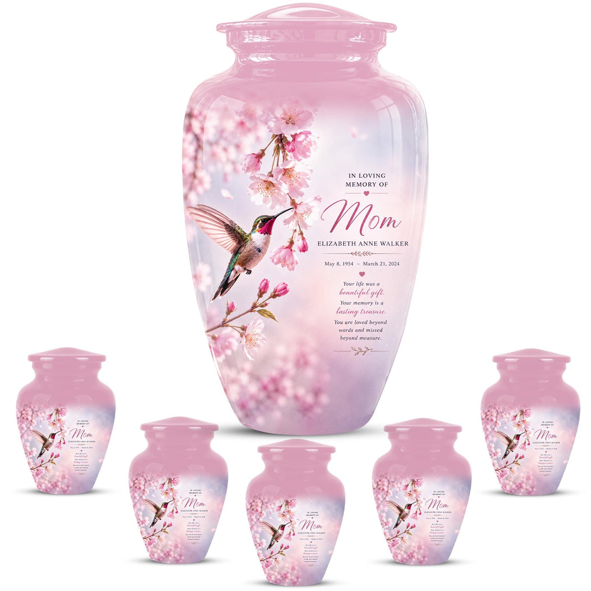 Personalized Hummingbird Memorial Urn for Mom - Keepsake Cremation Ashes Tribute
