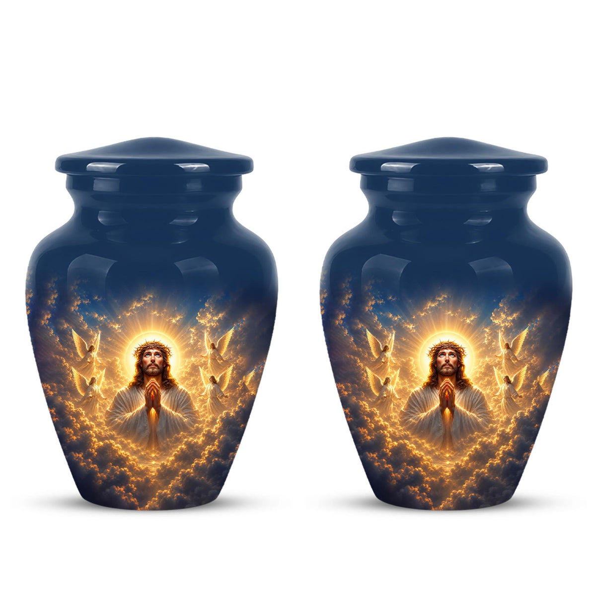 Personalized Jesus Cremation Urn for Ashes, Jesus Christ Prayer Memorial Urn, Golden Halo Christian Tribute, Heavenly Religious Urn (200 Cubic)