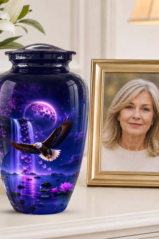 Eagle Cremation Urn for Ashes - Purple Waterfall Bald Eagle Memorial Urn