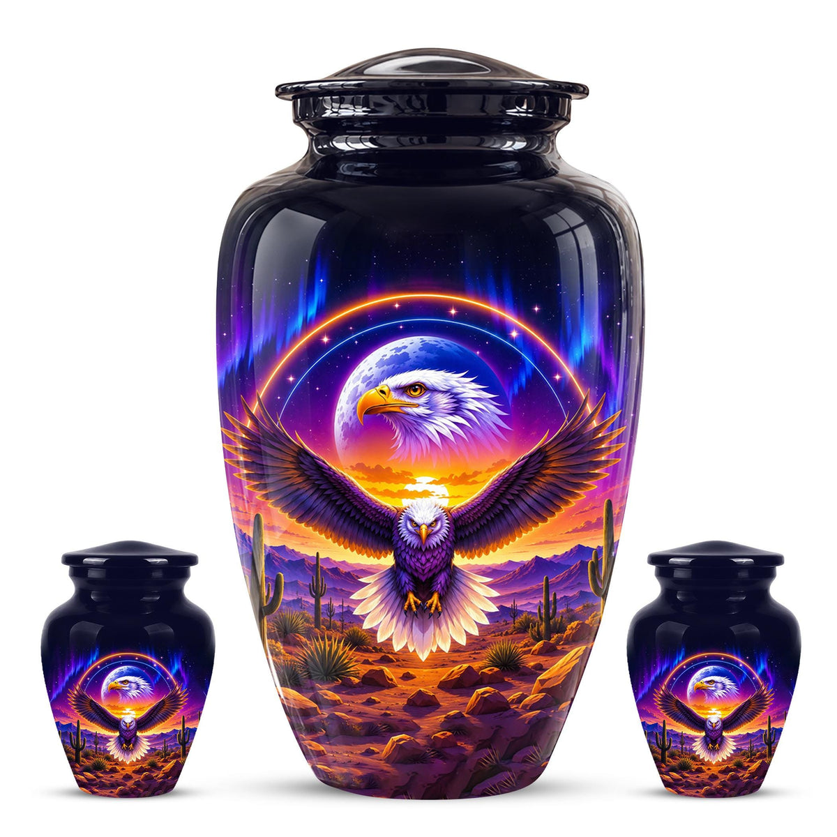 Bald Eagle Cremation Urn for Ashes - Colorful Desert Sunset Memorial Urn