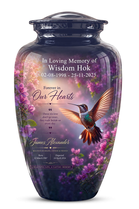 Personalized Hummingbird Cremation Urn - Floral Memorial Tribute for Ashes
