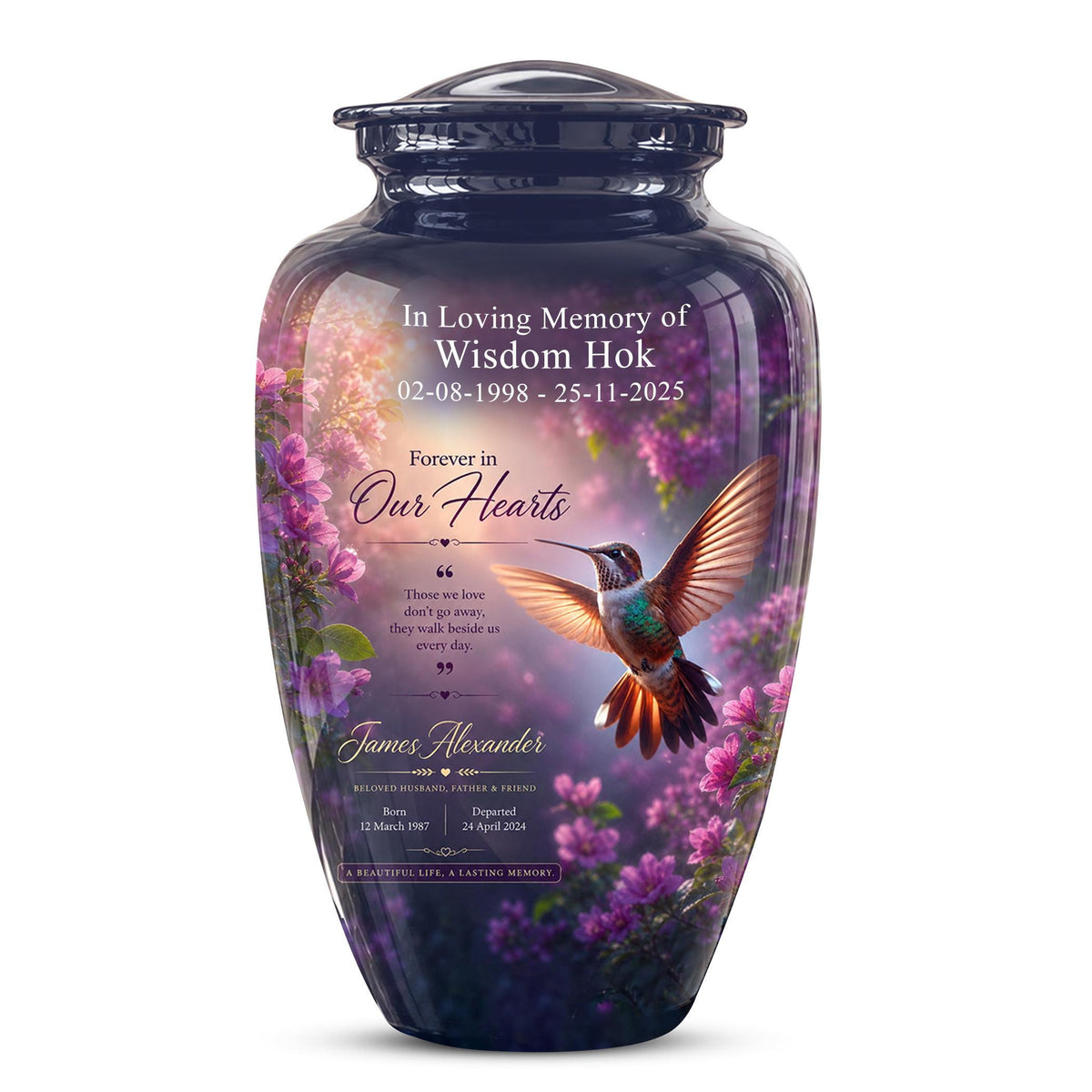 Personalized Hummingbird Cremation Urn - Floral Memorial Tribute for Ashes