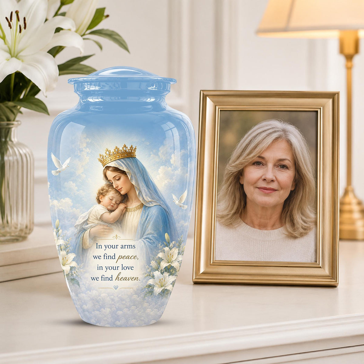Angel Mom Cremation Urn - Blue Dove Memorial Ashes Container
