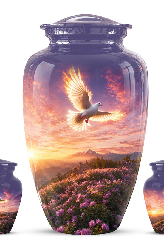 Personalized White Dove Cremation Urn for Ashes - Sunset Dove Memorial Urn, Pink Floral Heavenly