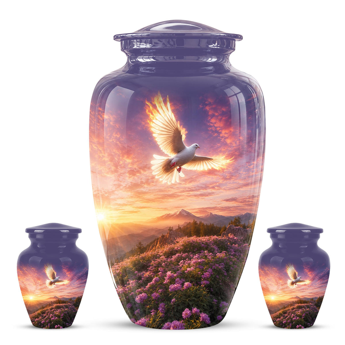 Personalized White Dove Cremation Urn for Ashes - Sunset Dove Memorial Urn, Pink Floral Heavenly